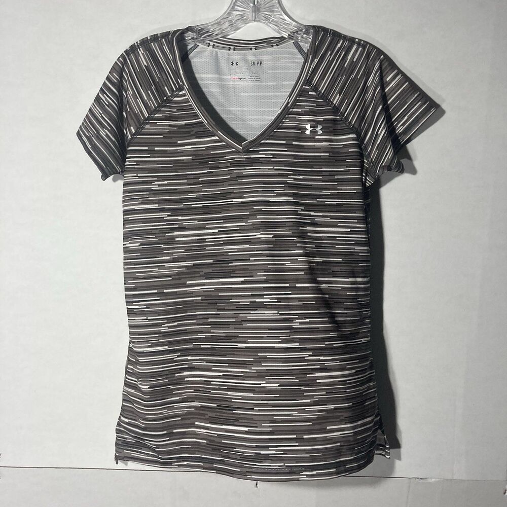 Under Armour Gray Black White V-neck Raglan Sleeve Heat Gear top S